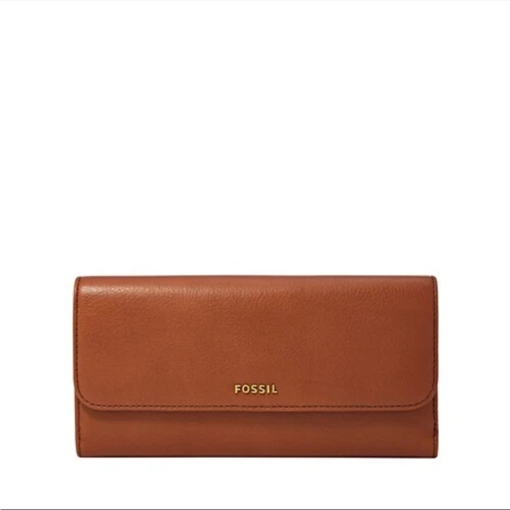 Fossil Brown Leather Bifold Flap Checkbook Wallet